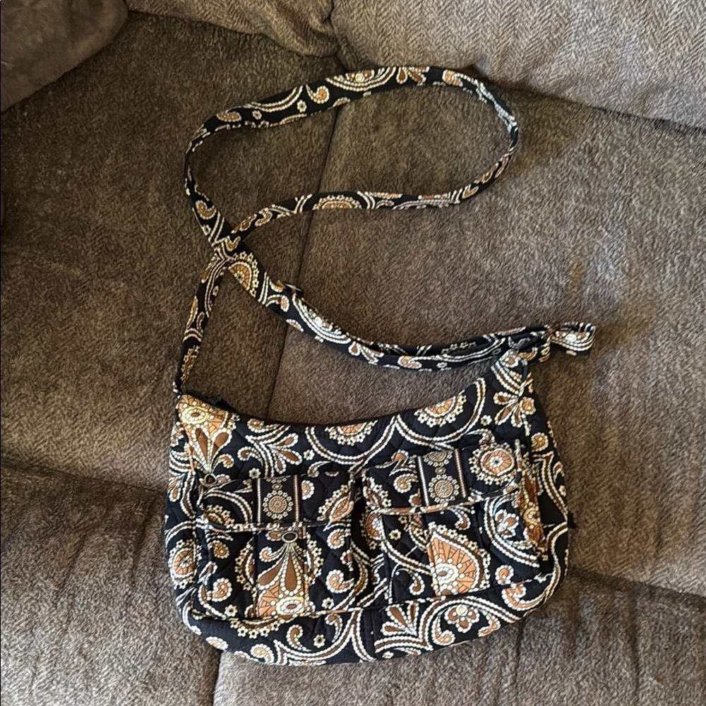 Vera Bradley Black and Gold Crossbody Bag with Paisley Design